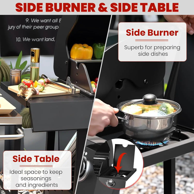 Q042-3-Burner w/Side Burner Gas Grill with 241 SQ.IN. Outdoor Grill with 36,000 BTU,Propane Grills with Top Cover Lid,Grills Outdoor Cooking for Patios,Balcony,Camping,Garden by GreenHaven Gardens