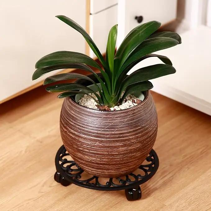 11 Inch Rolling Plant Stand with Wheels Wrought Iron Rolling Plant Stand with Casters Heavy Duty for Indoor Plants Rollers with Plant Saucers, Metal Round Plant Dolly 1 Pack by GreenHaven Gardens