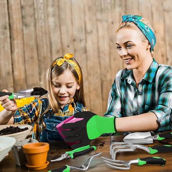 sungwoo Garden Tool Set 8 Piece, Heavy Duty and Lightweight Aluminium Alloy Tools with Ergonomic Handle, Storage Tote Bag, Gardening Hand Tools, Gardening Gifts for Women and Men Green by GreenHaven Gardens