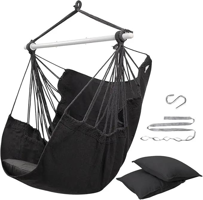 ADVOKAIR Hammock Chair Swing (500 lbs Max-2 Cushions) - Hanging Hammock Chair Rope Swing Indoor for Bedroom, Outdoor, Patio, Bedroom, Porch, Deck - Sturdy Steel Bar with Anti-Slip Safety Rings by GreenHaven Gardens
