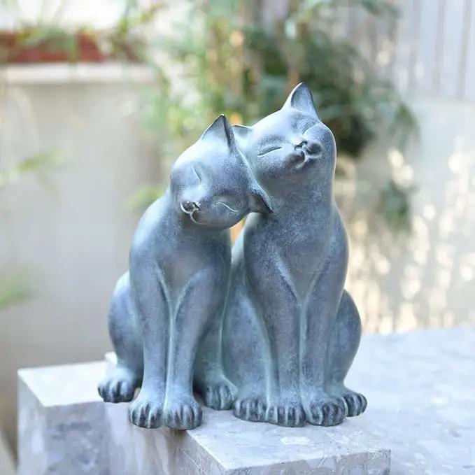 Newman House Studio Garden-Statues Cats Kitten-Couple Figurines Decor - Polyresin Sculpture for Outside Farmhouse Yard, 8.9 * 8.3 * 10.9 Inch by GreenHaven Gardens