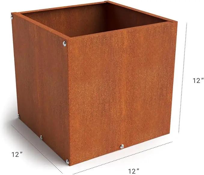 DIY CARTEL Corten Steel Cube Outdoor Planter Box, Rustic & Modern Farmhouse Design, Large Raised Metal Garden Bed for Commercial & Residential Use (12in x 12in) by GreenHaven Gardens