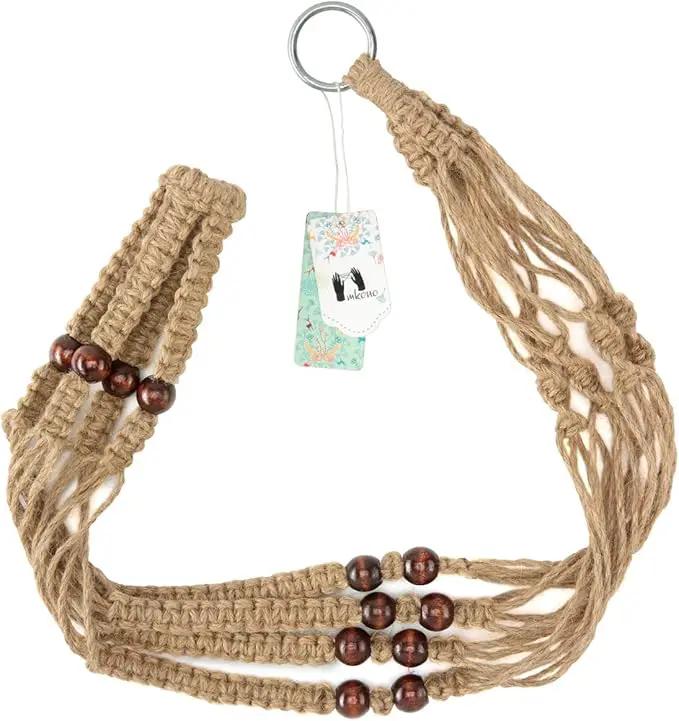 Mkono Macrame Plant Hanger Indoor Jute Hanging Planter Basket with Wood Beads Decorative Flower Pot Holder No Tassels for Indoor Outdoor Boho Home Decor 35 Inch, Brown, Set of 1 (POTS NOT Included) by GreenHaven Gardens
