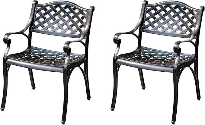 Outdoor Dining Chair Cast Aluminum Patio Chairs Set of 2 All-Weather Patio Dining Chair with Adjustable Feet for Backyard Garden (Die-Casting A Chair) by GreenHaven Gardens