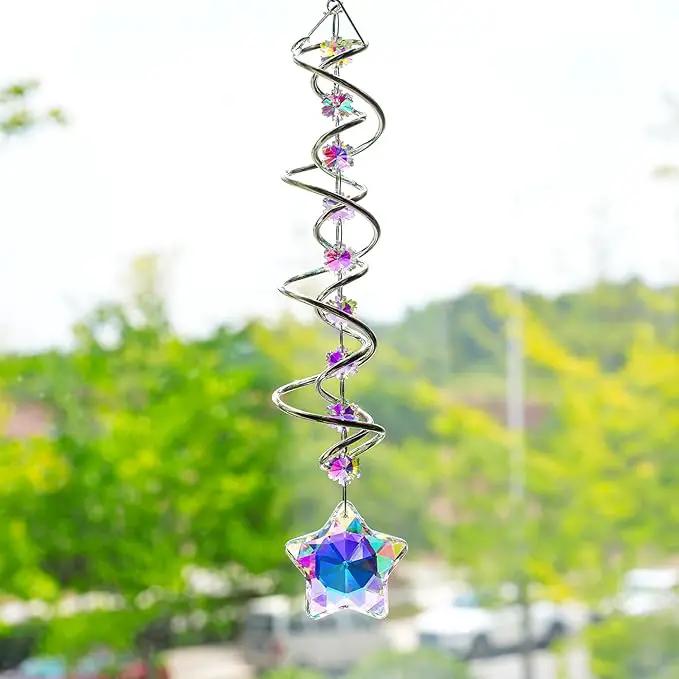H&D HYALINE & DORA 21inch Crystal Suncatcher for Window Hanging Double-Spiral Design Gazing Ball Spiral Tail Wind Spinners Sun Catchers Rainbow Maker Indoor Outdoor Christmas Decoration by GreenHaven Gardens