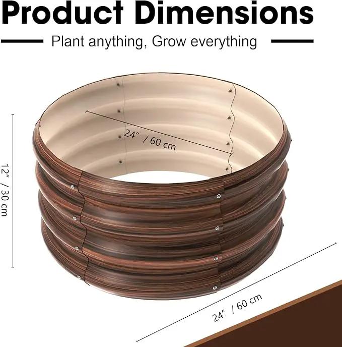 2x2x1ft Round Galvanized Raised Garden Bed Outdoor Metal Planter Box Raised Beds for Gardening,Vegetables,Fruits,Flowers & Herbs (Brown) by GreenHaven Gardens
