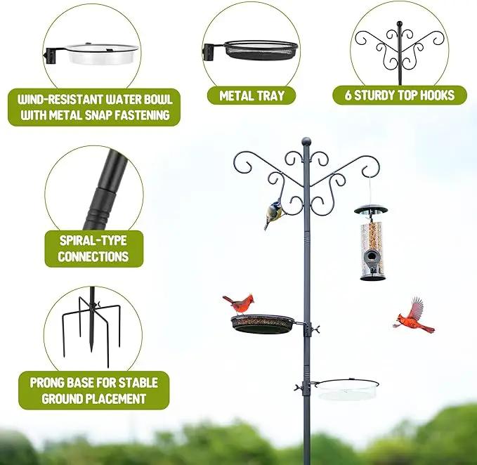 MIXXIDEA Bird Feeding Station Bird Feeder Pole with 5-Prong Base Hanging Hooks Water Bath Mesh Tray Wind-Resistant Water Bowl with Metal Snap Fastening for Outdoors to Attract Wild Birds by GreenHaven Gardens