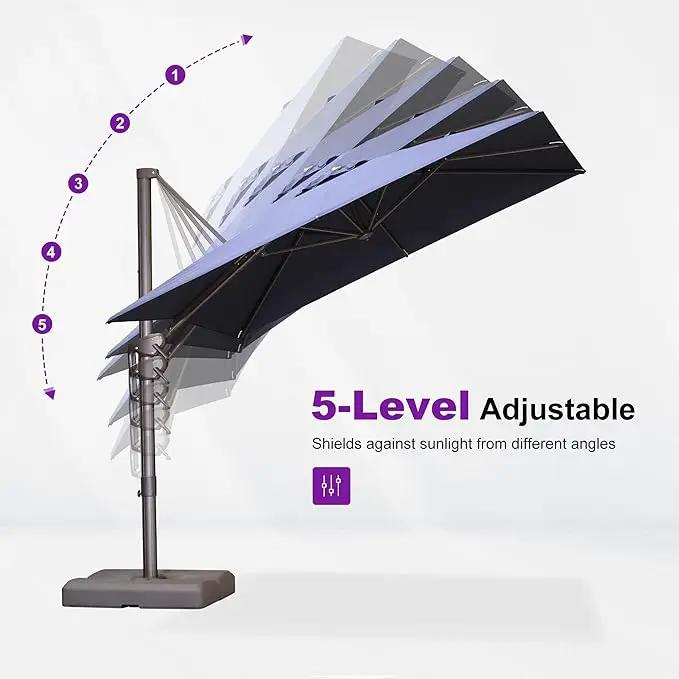 PURPLE LEAF 10' X 13' Patio Cantilever Umbrella Rectangle Umbrella Outdoor with Aluminum Offset Hanging and 360° Rotation for Pool Garden Deck Patio, Navy Blue by GreenHaven Gardens