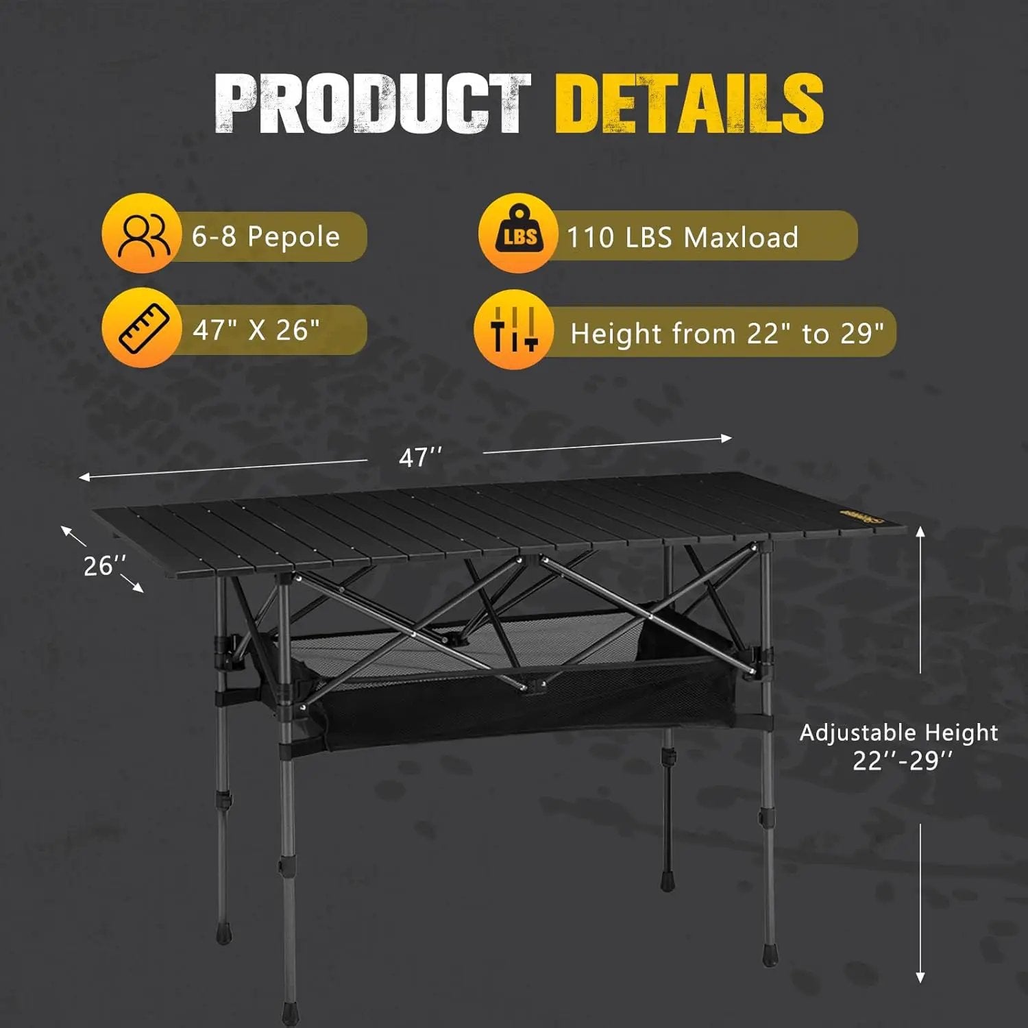BUNKER INDUST Folding Camping Table, Outdoor Portable Roll-Top Aluminum Table with Carry Bag for Picnic,Beach,BBQ,Backyards, Adjustable Height by GreenHaven Gardens