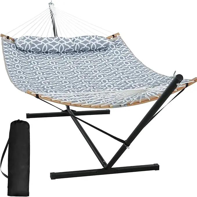 SUNCREAT Hammocks for Outside with Stand, Freestanding Hammock with Frame, 450 lbs Capacity, Grey Pattern by GreenHaven Gardens
