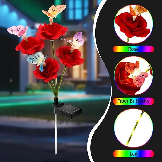 Solar Butterfly Rose Garden Lights Outdoor Waterproof Decorative Flower Garden Decor Yard Patio Lawn Outdoor, Gifts for Mother's Day3 Pack Gifts for Women (Butterfly Rose) by GreenHaven Gardens