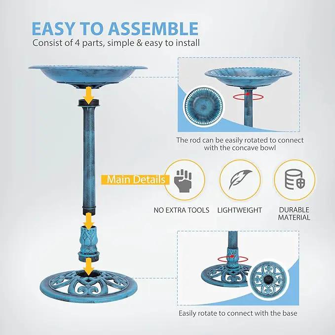 VIVOHOME 28 Inch Height Polyresin Lightweight Antique Outdoor Garden Bird Bath Blue by GreenHaven Gardens