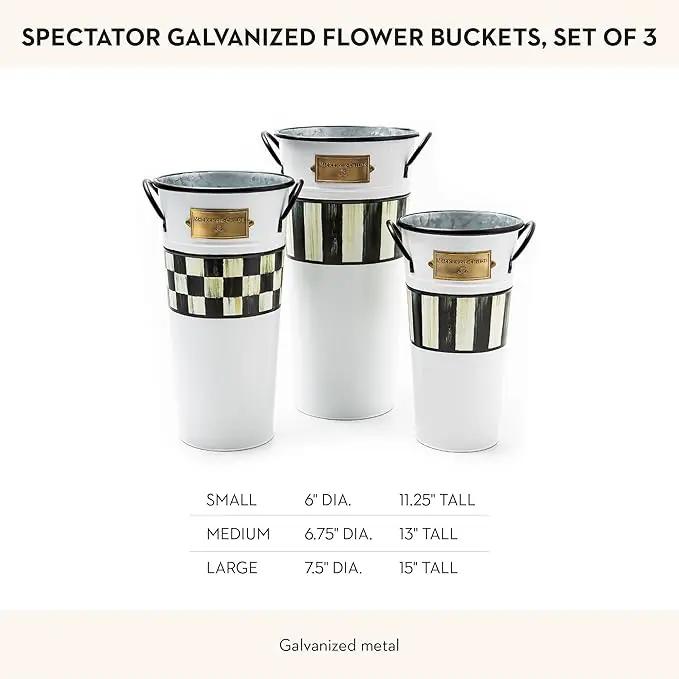 MACKENZIE-CHILDS Galvanized Flower Buckets, Decorative Metal Buckets, Spectator, Set of 3 by GreenHaven Gardens