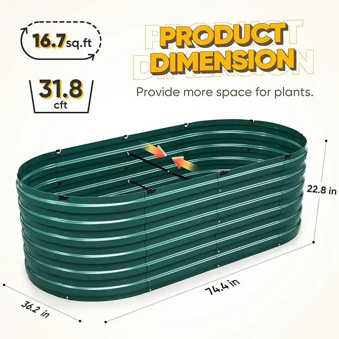 KING BIRD Raised Garden Bed Kit 2025 Upgraded Quick-Setup Galvanized Planter Garden Box Outdoor for Gardening, Vegetables, Flowers, 74x36x23 in, Green by GreenHaven Gardens