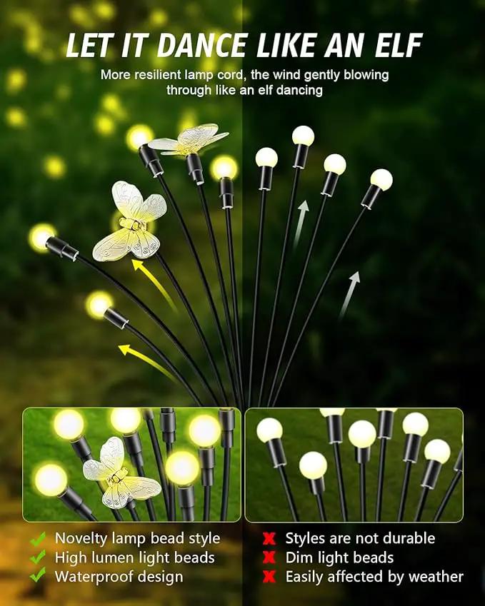 Solar Garden Lights 2024 Upgraded Solar Outdoor Lights Sway by Wind for Patio Pathway Decoration 2+8 Warm White (Butterfly 4 Pack)… by GreenHaven Gardens