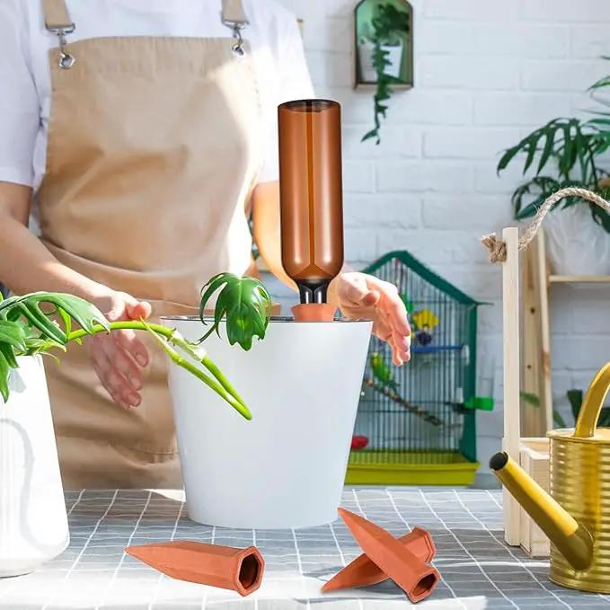Baderke 16 Pcs 8 Set Plant Watering Devices, Terracotta Watering Spikes with 25 oz Plastic Wine Bottles, Slow Release Vacation Insert Automatic Plant Waterer Device for Indoor Outdoor by GreenHaven Gardens