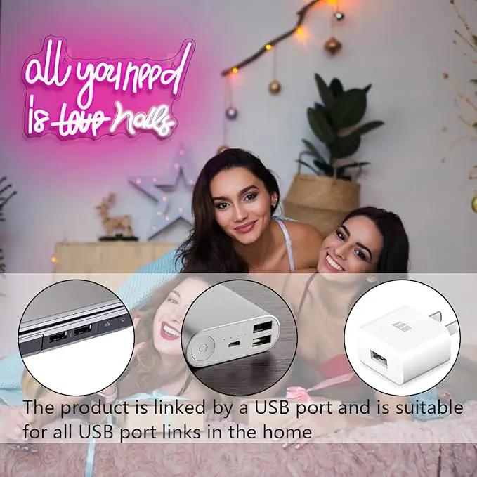 WLHOPE All You Need is Nails Neon Sign, Nail Neon Signs for Wall Decor, Pink Led Signs USB Connectivity Nails Light Up Signs for Bedroom Home Bar Girls Room Beauty Shop Nails Room, Gift for Girls by GreenHaven Gardens