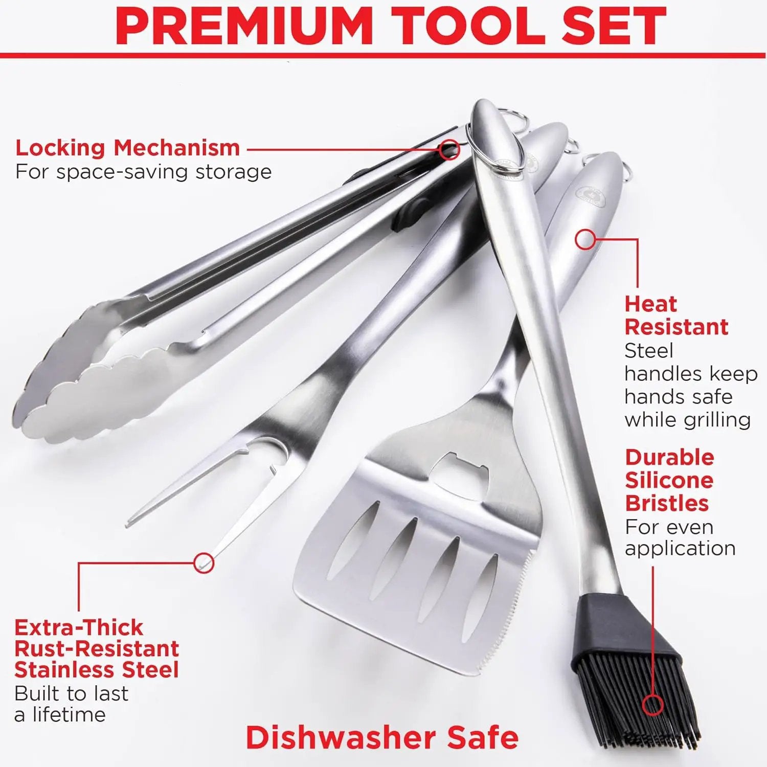 Alpha Grillers Grilling Accessories - BBQ Accessories Grill Gifts for Men Dad Him Husband Son Boyfriend Birthday - Barbecue Grilling Tools Utensils Set with Spatula, Fork, Brush, Tongs Kit by GreenHaven Gardens