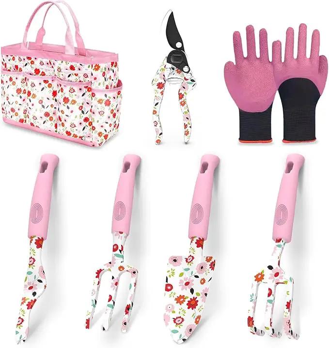 Gardening Gifts for Women, MQJIAZHI Gardening Tools for Women, Garden Tool Set, Floral Gardening Hand Tools with Garden Tools Bag, Heavy Duty Gardening Kit Women Gifts for Mom, Girlfriend (Pink) by GreenHaven Gardens