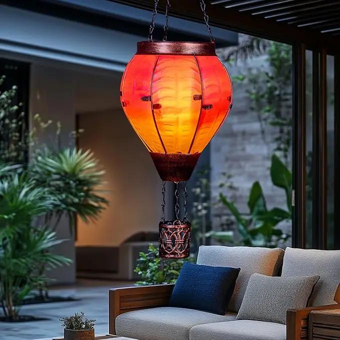 Hot Air Balloon Solar Lantern with Flickering Flame Light Outdoor Solar Hanging Lights Waterproof for Garden Yard Farmhouse Patio Pathway Outside Decoration, Pink&Orange by GreenHaven Gardens
