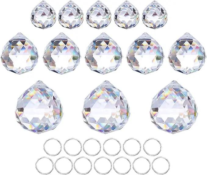 Crystalsuncatcher 20mm/30mm/40mm Clear Crystal Ball Prisms Chandelier Lamp Lighting Drops Hanging Prisms Parts Suncatcher Rainbow Maker Home Decor, Pack of 13 by GreenHaven Gardens