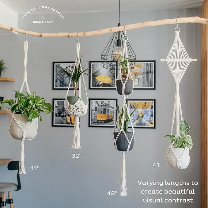 Nook Theory 4-Pack Macrame Plant Hanger - with 8 Ceiling Hooks - Hanging Planter Indoor Outdoor - Hanging Plant Holder - Decorative Bohemian Plant Hangers - Hanging Plants (Black) by GreenHaven Gardens