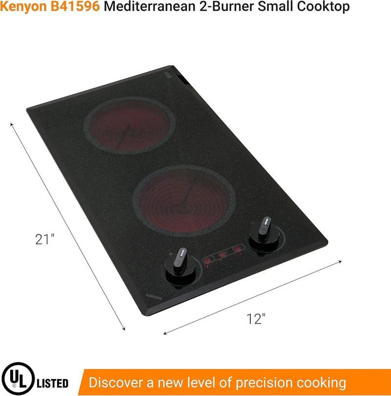 Kenyon Mediterranean 2-Burner Small Cooktop, Electric Cooktop for Energy-Efficient Cooking, Knob Control, Portrait Cooktop, 208-Volt, Black by GreenHaven Gardens