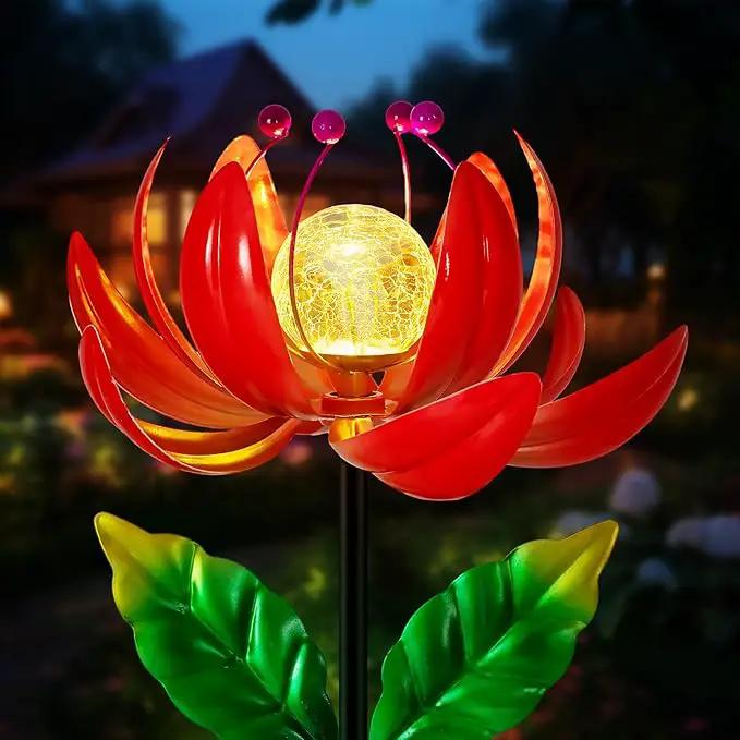 Solar Lights Outdoor Garden Decor, Solar Wind Spinner Yard Decorations for Outside, Lotus Windmill Pathway Lights with LED Cracked Crystal Ball Waterproof Flower Sculpture for Patio Lawn Garden Gifts by GreenHaven Gardens