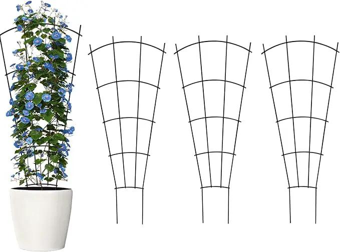 4 Pack 32'' Indoor Plant Trellis for Potted Plants Climbing Outdoor Metal Garden Trellis Houseplants Flowers Vine Ivy,Fan Shape, Black by GreenHaven Gardens