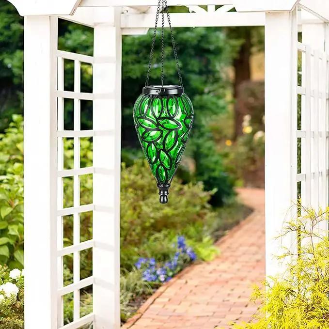 Outdoor Plastic Solar Hanging Lantern, 15 Cool White LEDs Twinkle Effect Tear-Shaped Hanging Lantern Decor Garden Decorative Solar Lights for Backyard, Patio and Lawn by GreenHaven Gardens