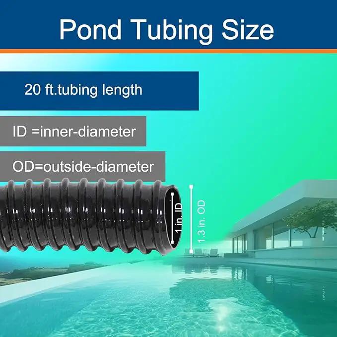 1 Inch Pond Tubing, 1" ID Corrugated Water Pipe, 20 Feet Length Flexible PVC Hose Pipe with Pipe Fittings, Aquarium, Pond Waterfall, Garden Pond Pump Drainage Tube Black by GreenHaven Gardens