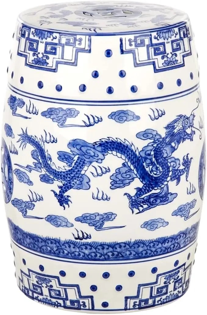 Safavieh Castle Gardens Collection Glazed Ceramic Blue Dragon's Breath Chinoiserie Garden Stool by GreenHaven Gardens