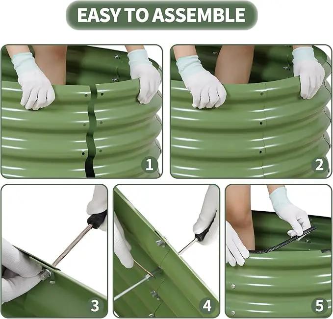 1MORE Galvanized Raised Garden Bed- Planter Garden Boxes Outdoor, Raised Beds for Gardening, 4x2x1.4ft Metal Garden Bed Kit for Vegetables Flower, Planter Raised Bed with Protective Tape & Tools.Green by GreenHaven Gardens