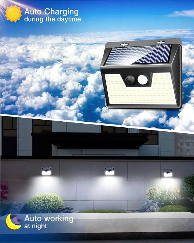 Peasur Solar Powered Lights Outdoor, 140 LED 8Pack Motion Sensor Light Outside, IP65 Waterproof Fence Security Lighting with 3 Modes for Yard Wall Garden Cool White by GreenHaven Gardens