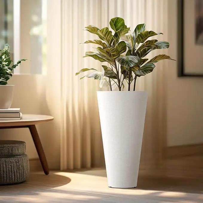 Kante Tall Round Planter Set of 2, 18 Inch Tall Decorative Planter Pots for Outdoor Indoor Garden Patio Front Porch (White) by GreenHaven Gardens
