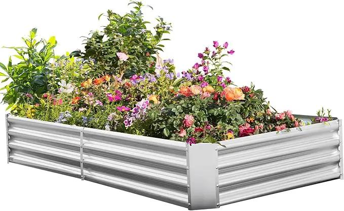 Outdoor Metal Galvanized Raised Planter Box,Rectangular Large Garden Bed Kit for Vegetables, Fruits, Flowers and Herbs 4X2X1 FT (4X2X1 FT) by GreenHaven Gardens