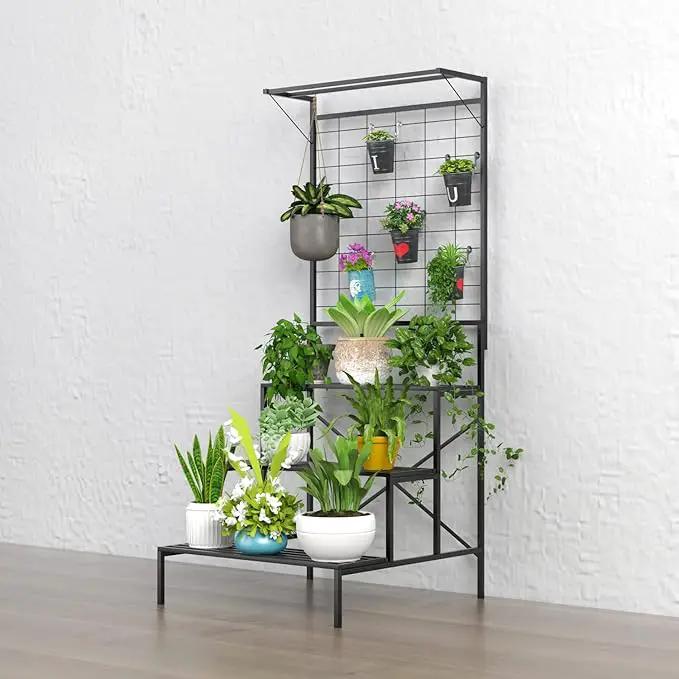 Zhongma 3 Tier Large Heavy Duty Plant Stand with Hanging Plant pot shelf, 35.43 x 33.27 x 78.74, Tall multi layer Plant Holder for Home, Garden, Each Tier: 35.43 L x 10.5W, Easy to Hold Large Plant by GreenHaven Gardens