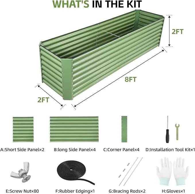 8x2x2ft Raised Garden Bed - Galvanized Deep Root Planter Boxes Outdoor with Wing Nuts and Safety Edges for Gardening Vegetables, Flowers, Herbs, Succulents - Olive Green by GreenHaven Gardens
