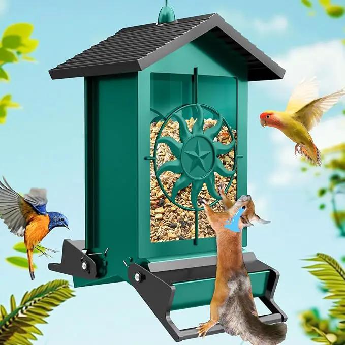 Squirrel Proof Bird Feeders for Outdoors, 5LBS Large Capacity Metal Wild Bird Feeder with Bilateral Weight-Activated Perches, Anti Squirrel Bird Feeders for Outside Finch, Cardinal, Blue Jay (Green) by GreenHaven Gardens