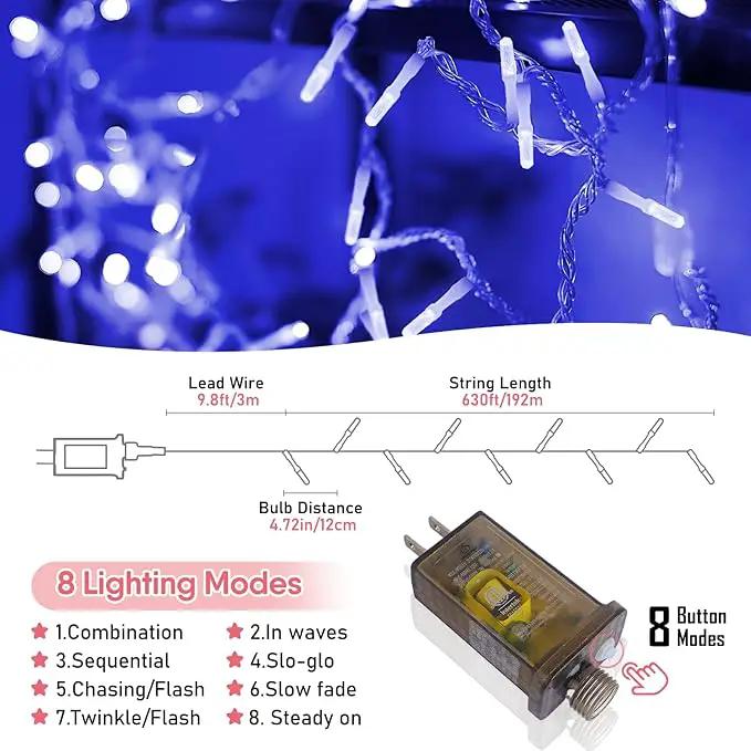 Heceltt 1600 LED 630 FT String Lights Outdoor, 8 Modes Christmas Lights Plug in, IP44 Waterproof Led String Lights with Timer and Memory for Christmas Holiday Wedding Decorations (Blue) by GreenHaven Gardens