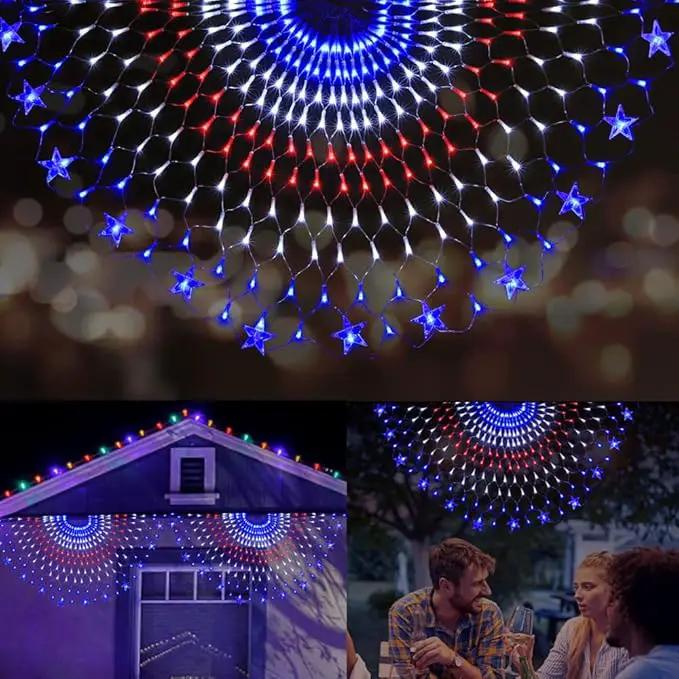 American Flag Lights, 243 LEDs Red White and Blue Lights Half Fan Flag Light, Waterproof US Flag Lights for Yard Garden, Festival, Holiday, 4th of July Independence Day Decorations by GreenHaven Gardens