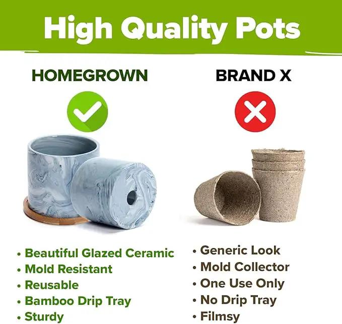 HOME GROWN Indoor Herb Garden Kit w/Glazed Ceramic Pot - Easy-to-Grow Kitchen Window Gardening Starter Set - Unique Housewarming Gift for Women, Mom, Gardeners, Friend, Her, Mother by GreenHaven Gardens