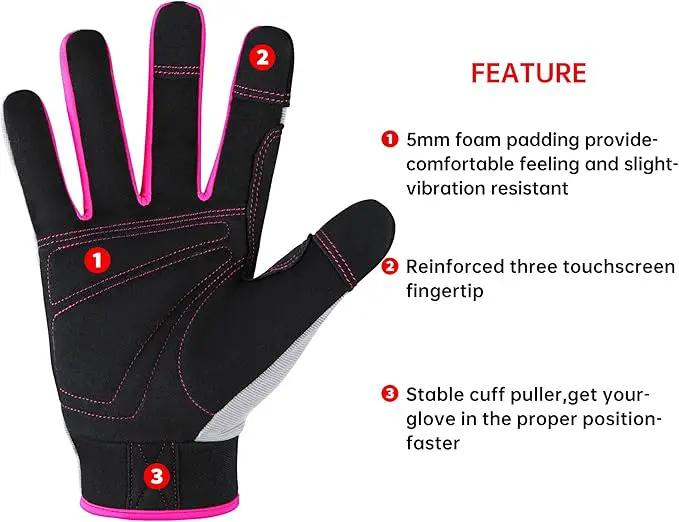DULFINE Work Gloves for Women,Flexible Breathable Fit-Padded Knuckles & Palm,Touch Screen,Ideal for Gardening Yardwork Warehouse by GreenHaven Gardens
