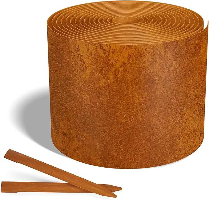Worth Galvanized Steel Landscape Edging 4.5" x25' Metal Garden Edging Roll Flexible Bender Border with 8Pcs Stakes for Lawn, Flower Bed Edges, Rust-Like Color by GreenHaven Gardens