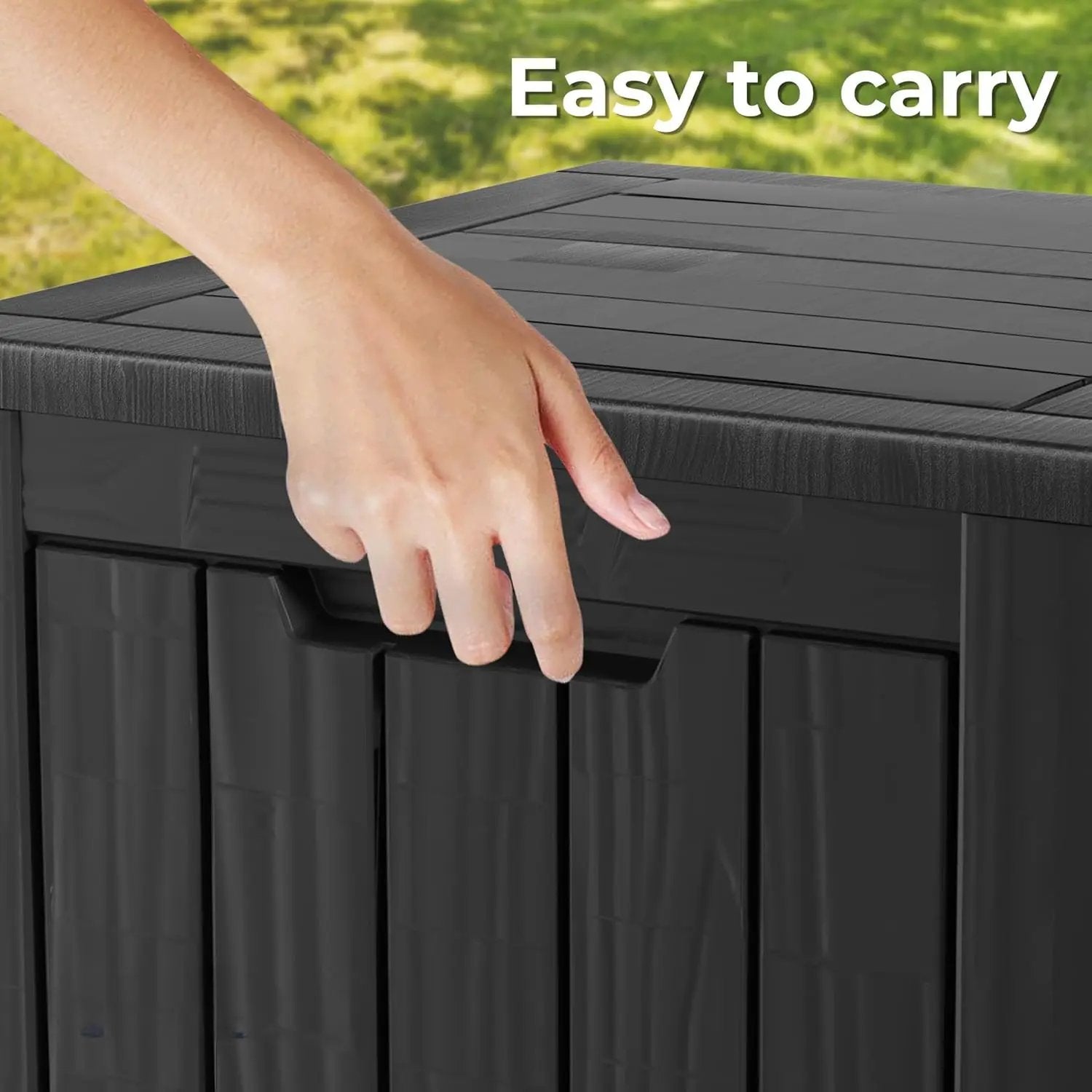 50 Gallon Plus Resin Deck Box, Waterproof Outdoor Storage Bin for Patio, Poolside, and Garden, Lockable & UV-Resistant, Ideal for Small Spaces, Black by GreenHaven Gardens