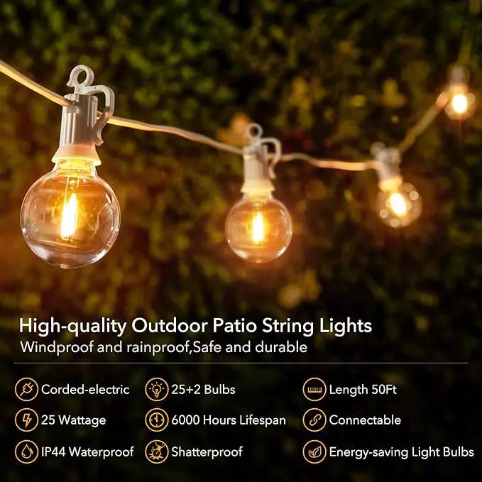 Outdoor String Lights - 50 Ft Waterproof Connectable Commercial LED Patio Lights with 25 G40 Globe Bulbs, All Weatherproof Hanging Globe Lights for Outside Backyard Porch Party Decoration by GreenHaven Gardens