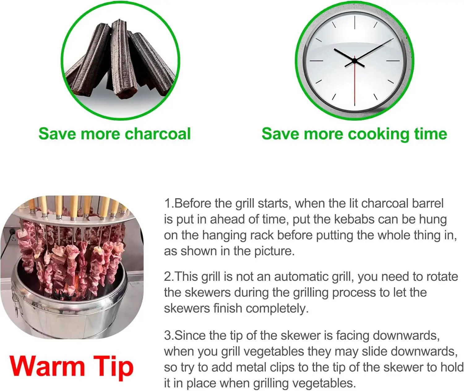 Stainless Steel Smokeless Barbecue Surround Charcoal Grill, Portable kebabs Charcoal Grill with Grilling Accessories Set, Diameter 15.4 inch/28 Kabob Skewer by GreenHaven Gardens