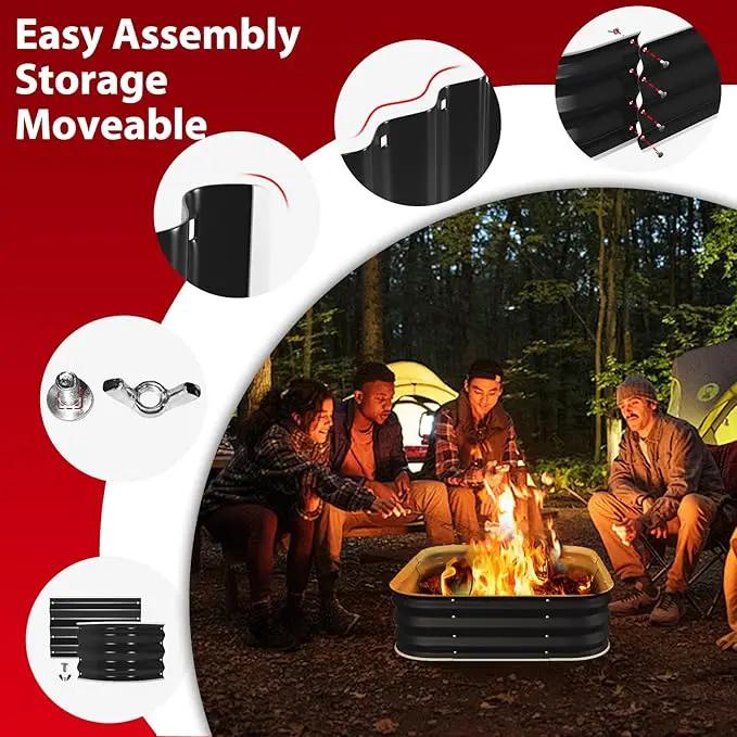 Fire Pit 48 Inch, Square Galvanized Steel Fire Pit for Outside, Heavy Duty Steel Fire Pit In-Ground for Backyard, Camping, Bonfire, Flower Raised Garden Bed for Garden, 11 Inch High by GreenHaven Gardens