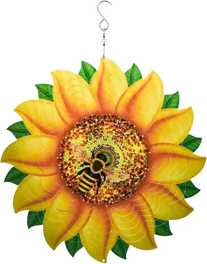 Sunflower Wind Spinner Metal Garden Decor Outdoor 3D Stainless Steel Sculptures Kinetic Hanging Whirligigs Yard Art Decorations Backyard Indoor Patio Lawn Ornaments Clearance Sun Catcher Windmill by GreenHaven Gardens