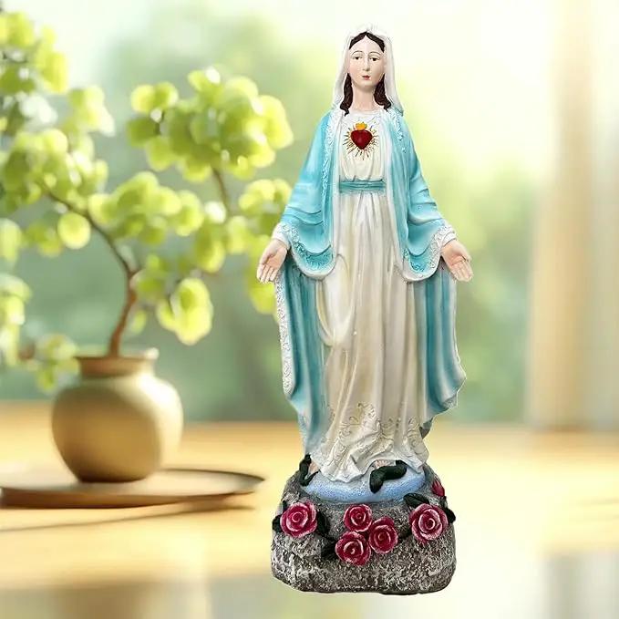 Solar Outdoor Garden Lights Religious Series-Virgin Mary Statue,Blessed Virgin Mary Mother Figure with Solar Flower Ligths,Home/Garden Decor, Religious Gift to Women/Mom(11.81" H) by GreenHaven Gardens